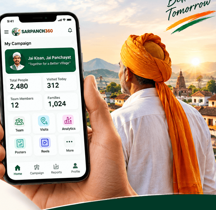 Sarpanch360 mobile app showing campaign dashboard